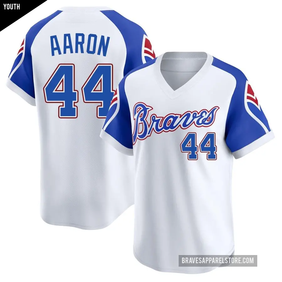Youth Atlanta Braves ＃44 Hank Aaron Limited White Throwback Cooperstown Collection Jersey