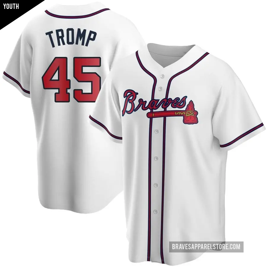 Youth Atlanta Braves ＃45 Chadwick Tromp Replica White Home Jersey