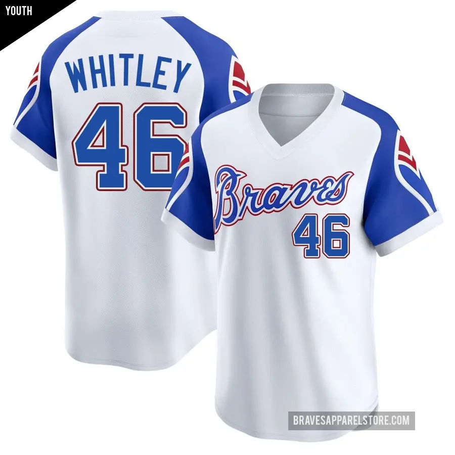 Youth Atlanta Braves ＃46 Chase Whitley Limited White Throwback Cooperstown Collection Jersey