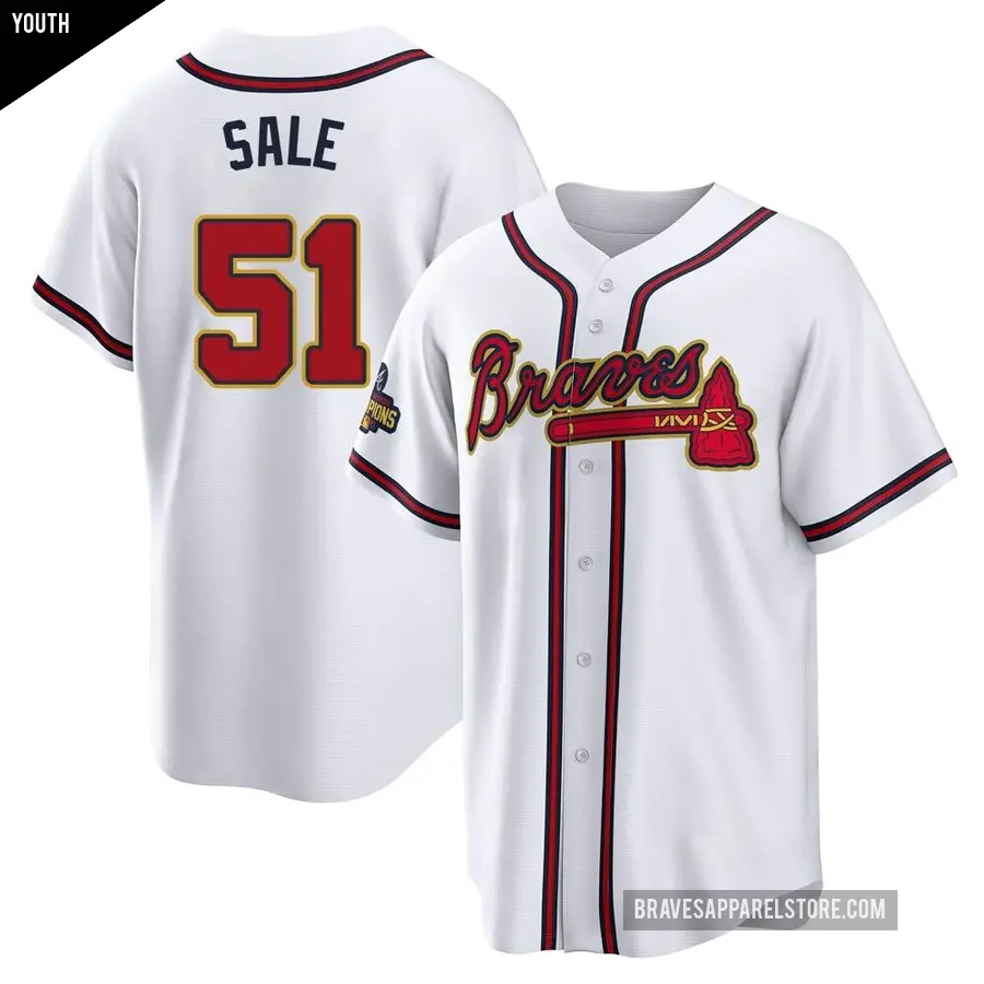 Youth Atlanta Braves ＃51 Chris Sale Replica Gold White 2022 Program Jersey