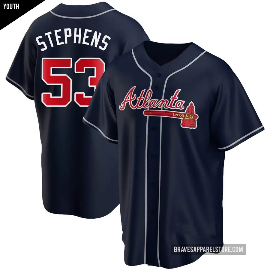 Youth Atlanta Braves ＃53 Jackson Stephens Replica Navy Alternate Jersey
