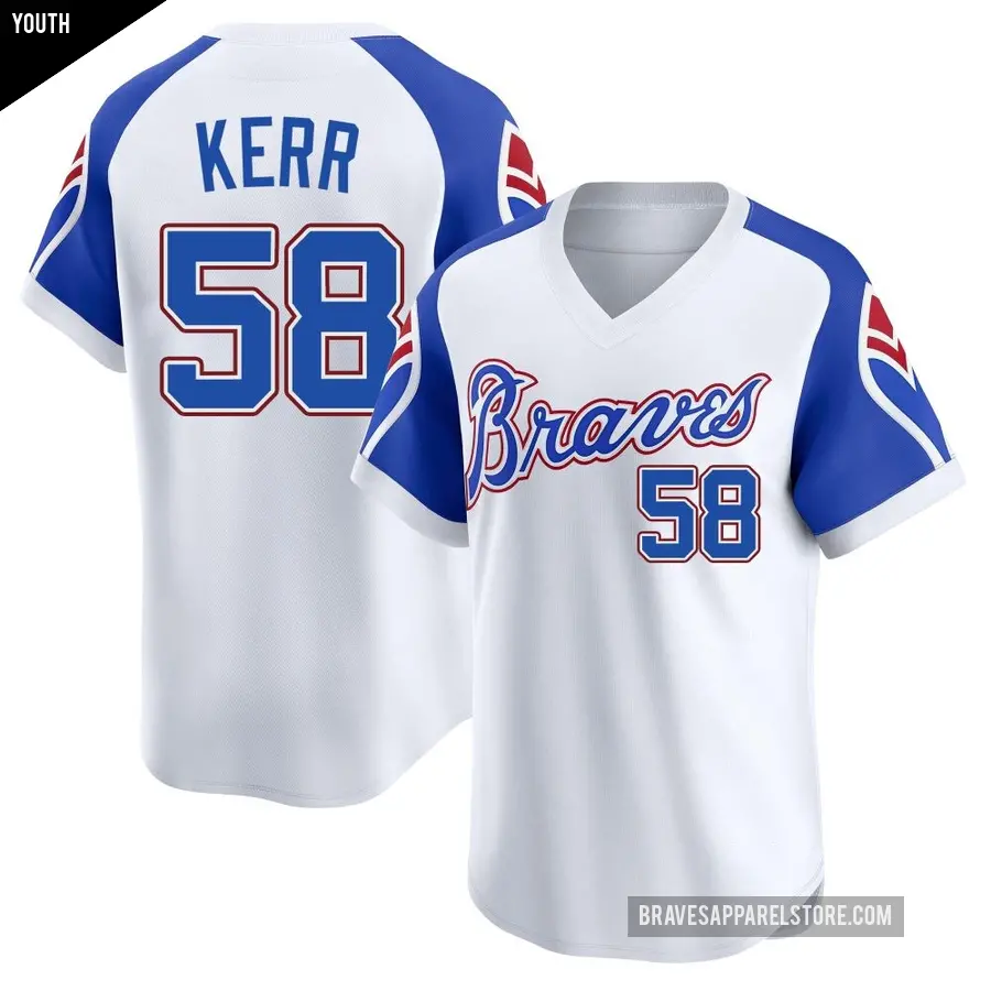 Youth Atlanta Braves ＃58 Ray Kerr Limited White Throwback Cooperstown Collection Jersey