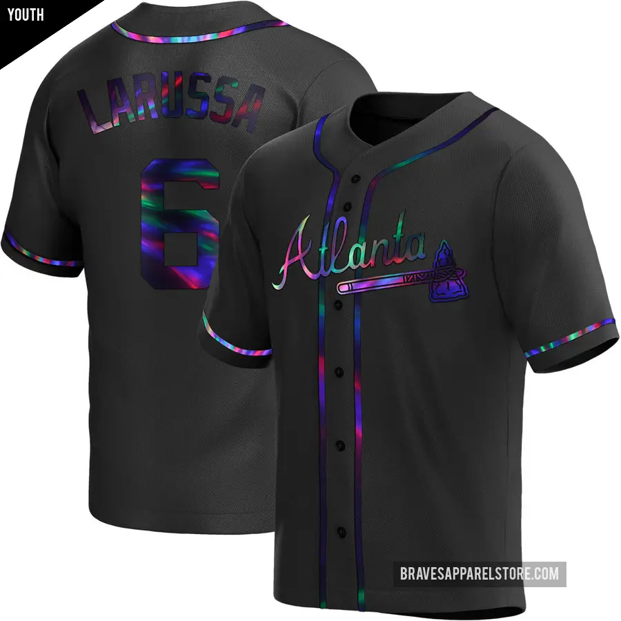 Youth Atlanta Braves ＃6 Tony Larussa Replica Black Holographic Alternate Jersey