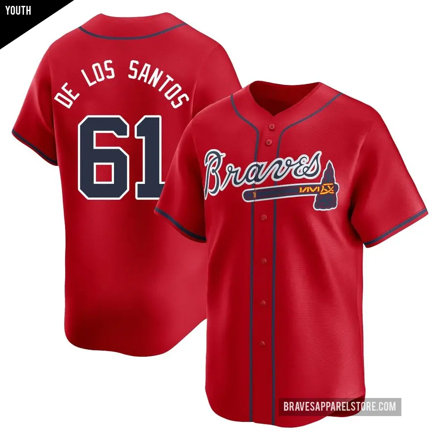 Youth Atlanta Braves ＃61 Enyel De Los Santos Limited Red Alternate Jersey