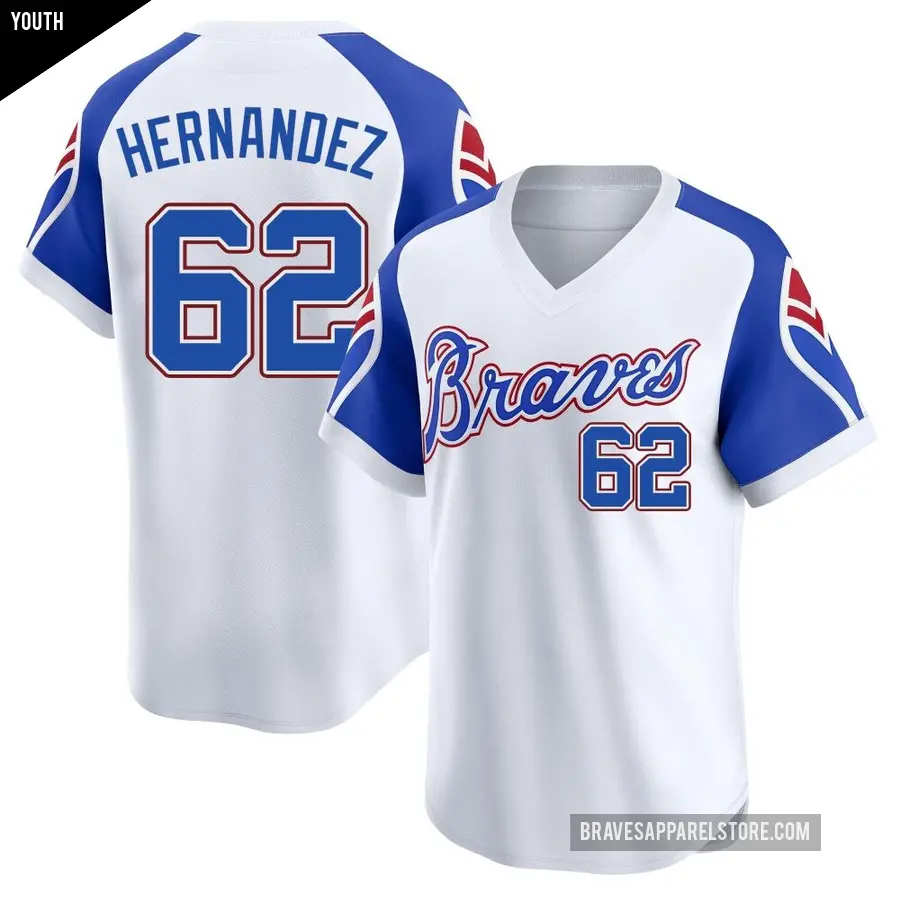 Youth Atlanta Braves ＃62 Daysbel Hernandez Limited White Throwback Cooperstown Collection Jersey