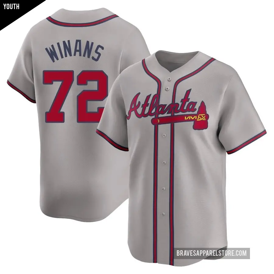 Youth Atlanta Braves ＃72 Allan Winans Limited Gray Away Jersey