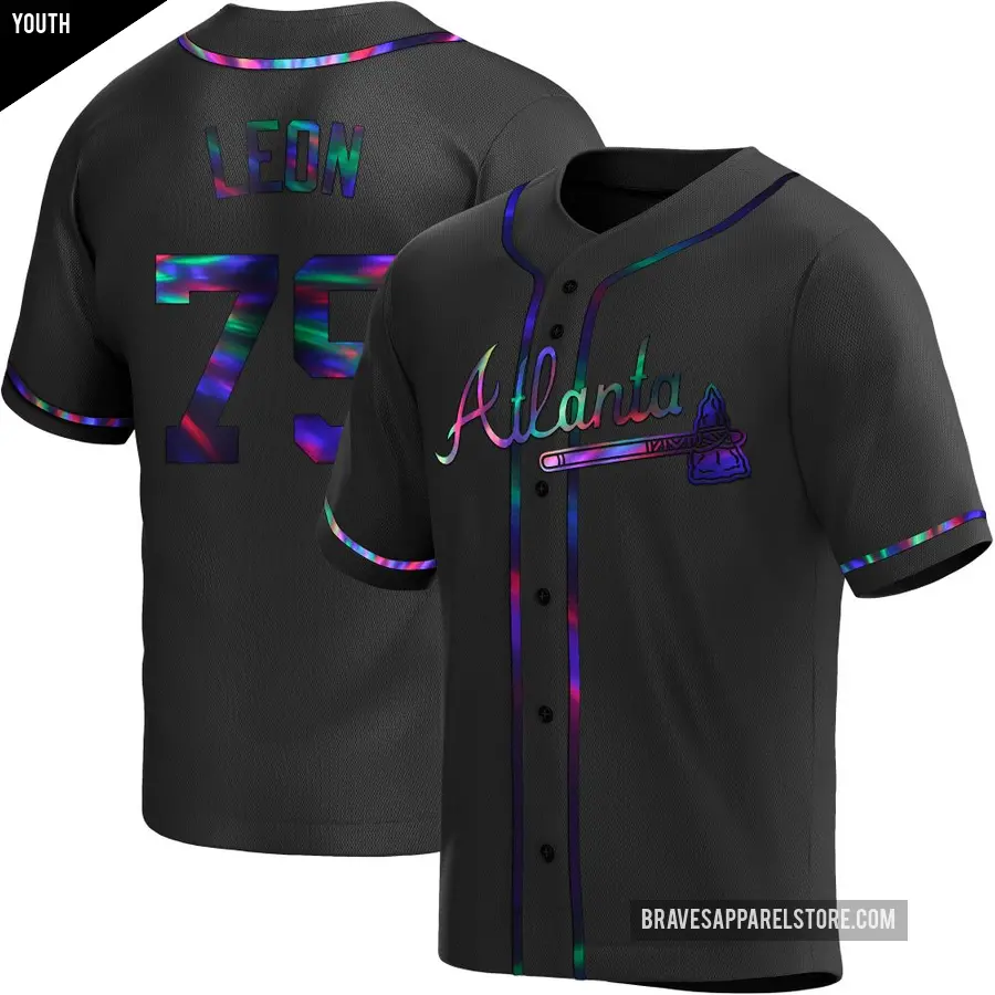 Youth Atlanta Braves ＃79 Sandy Leon Replica Black Holographic Alternate Jersey