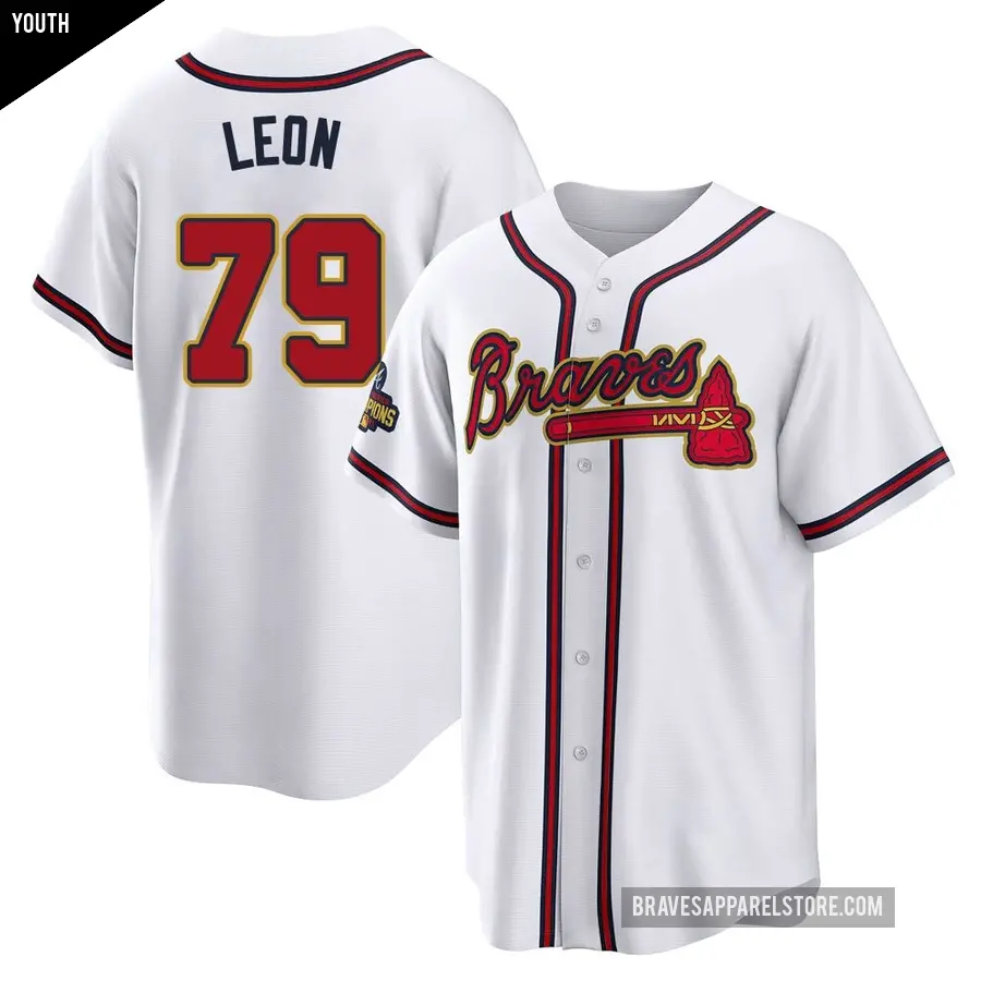 Youth Atlanta Braves ＃79 Sandy Leon Replica Gold White 2022 Program Jersey