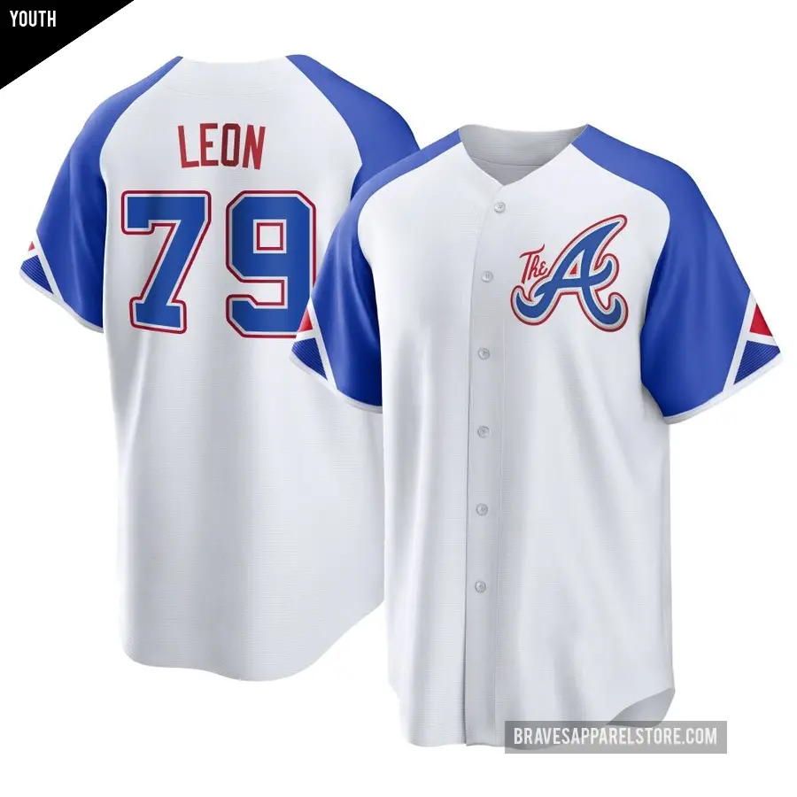 Youth Atlanta Braves ＃79 Sandy Leon Replica White 2023 City Connect Jersey