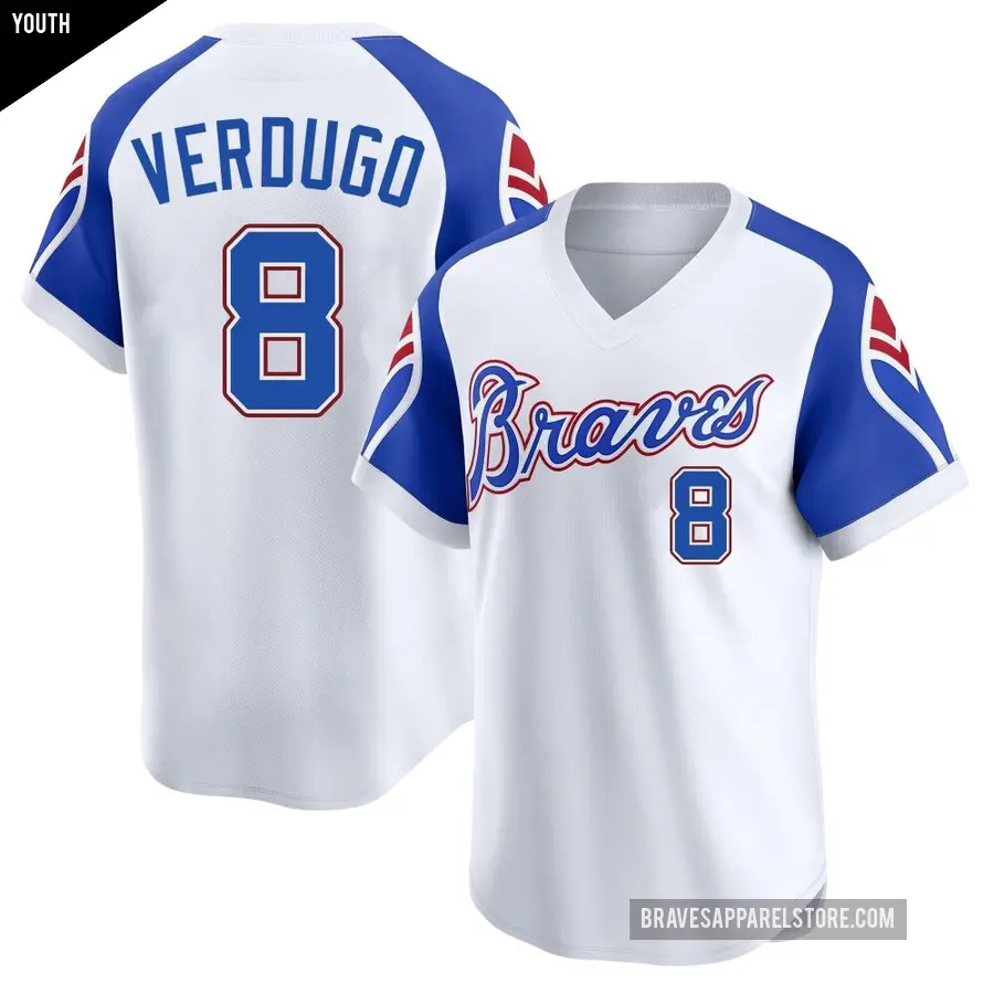 Youth Atlanta Braves ＃8 Alex Verdugo Limited White Throwback Cooperstown Collection Jersey