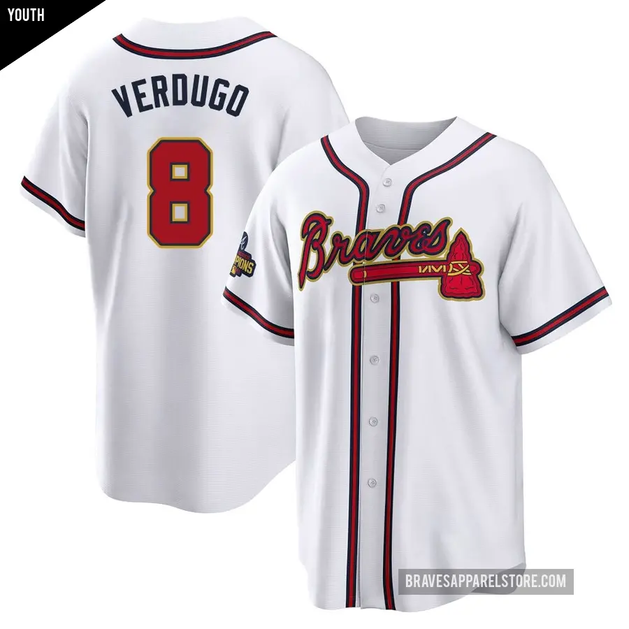 Youth Atlanta Braves &#65283;8 Alex Verdugo Replica Gold White 2022 Program Jersey