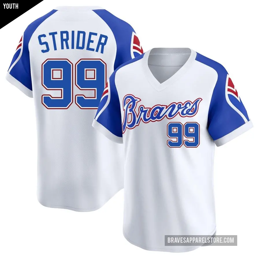 Youth Atlanta Braves ＃99 Spencer Strider Limited White Throwback Cooperstown Collection Jersey